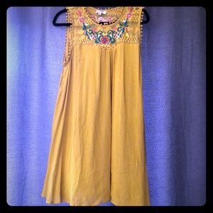 Umgee Mustard Swing Dress with Embroidered Details